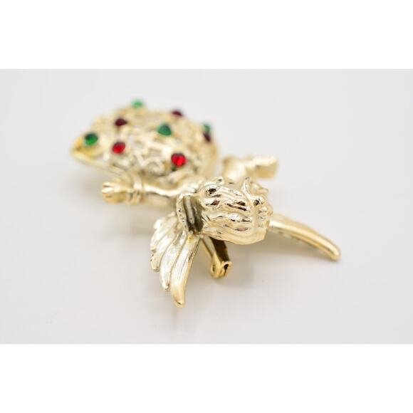 Tancer II Vintage Angel Pin Brooch Red Green Cabochon Christmas Signed Bin5B - Picture 8 of 12